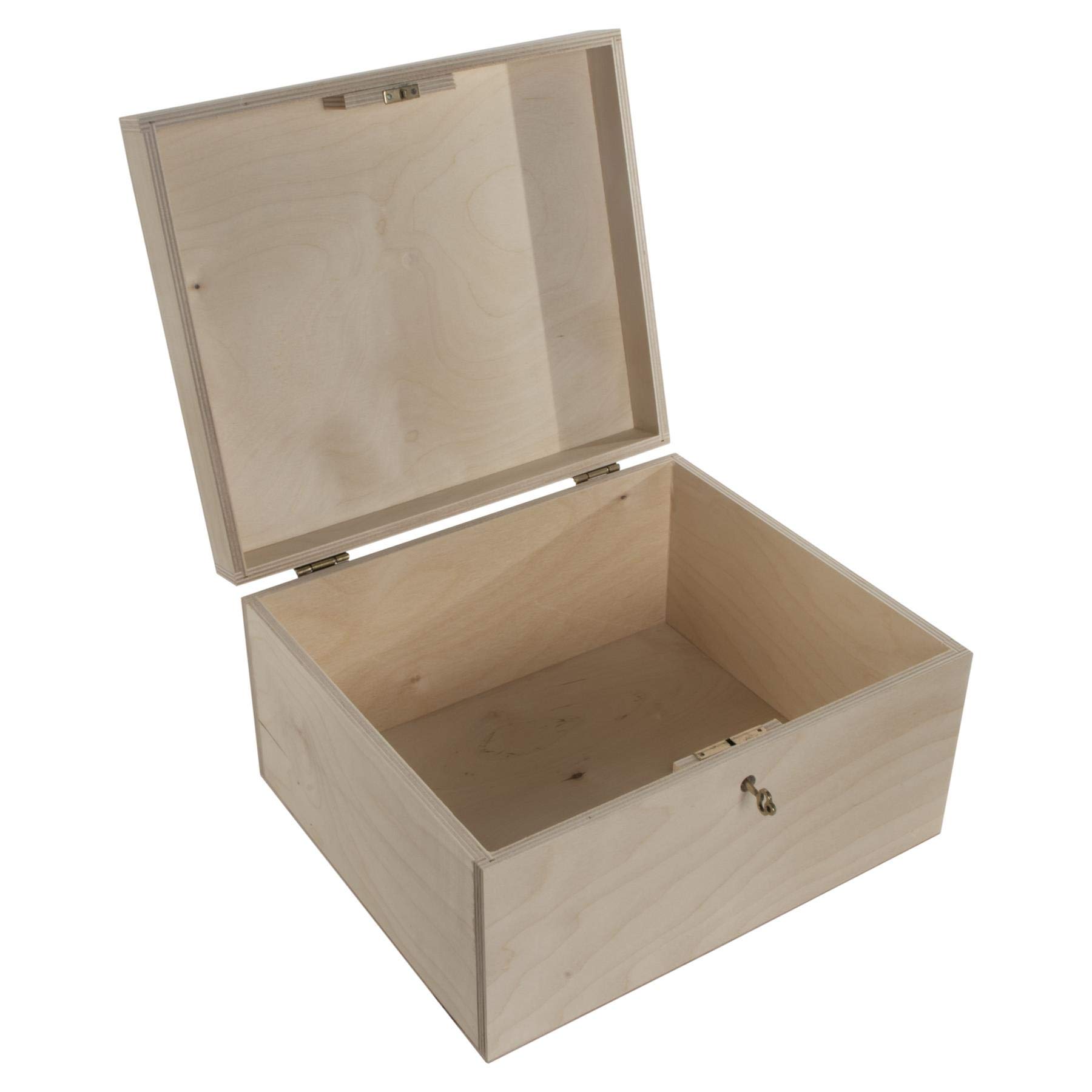 WooDeeDoo Lockable Wooden Storage Chest with Hinged Lid – 29 x 25 x 15 cm – Unfinished Box for Secure Keepsake Organisation Home Décor or Craft Customisation