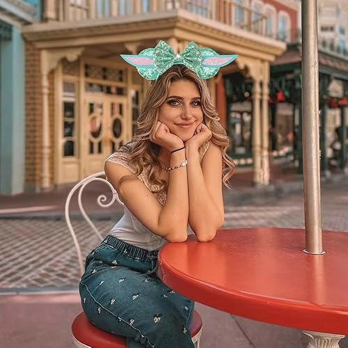 Miniatura 4 de JIAHANG Diadema con lazo de lentejuelas y orejas de ratón, diadema de alas de mosca de dibujos animados, decoración de fiesta con purpurina, diadema