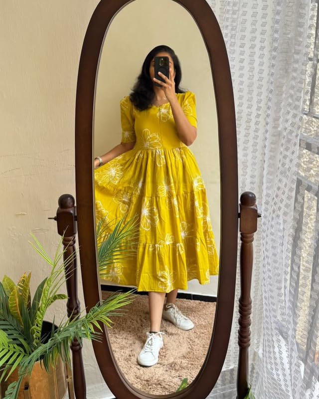 Image of Floral Midi Dress for Women - Summer Boho Dress, Lightweight & Breathable, Elegant Floral Print, Casual & Vacation Outfit, Comfortable Flowy Dress for Women