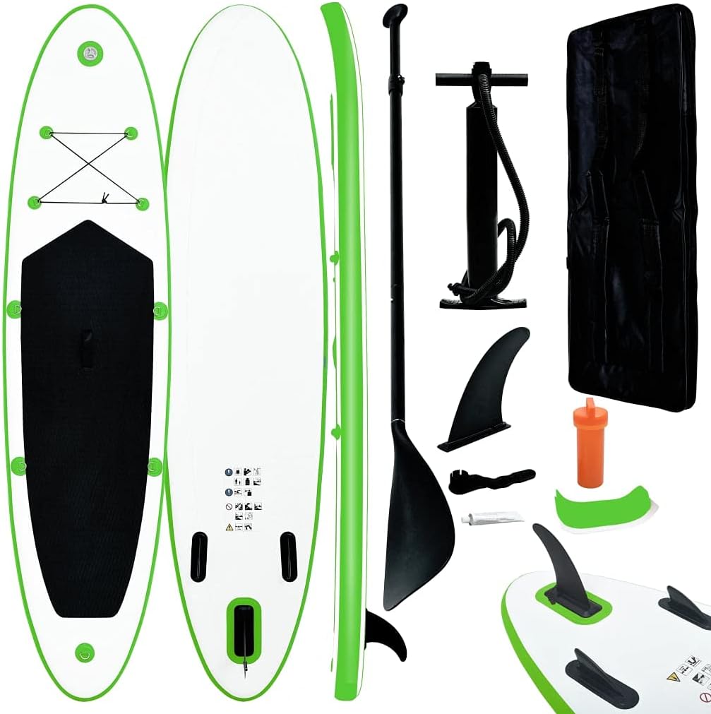 SKM Inflatable Stand Up Paddleboard Set Green and White-2731