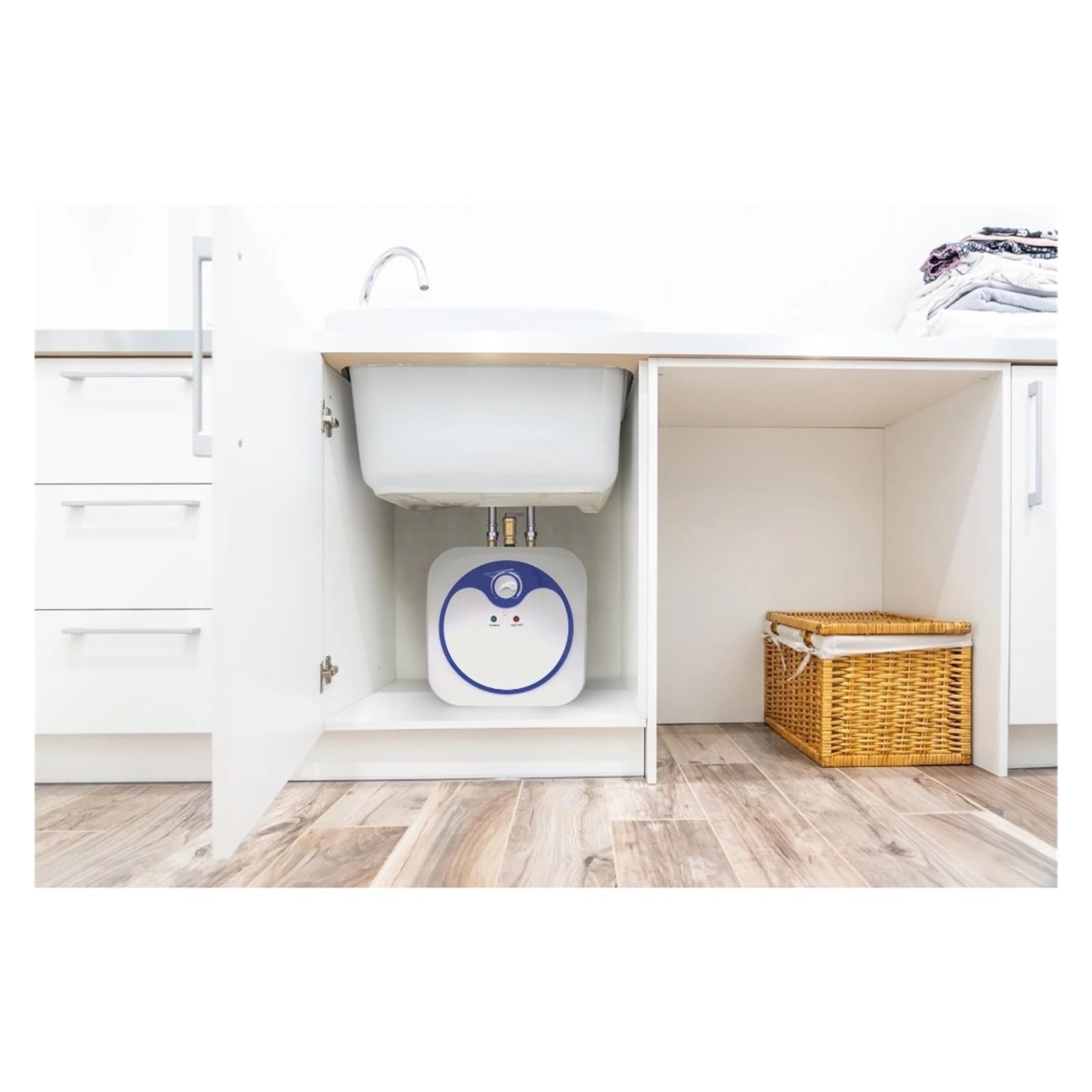 Termo Electrico, Mini Calentador De Agua Eléctrico 2.5, De Diseño Compacto Y Liviano, Se Puede Montar En La Pared O Colocar De Forma Independiente,Para cocina, baño, lavado.