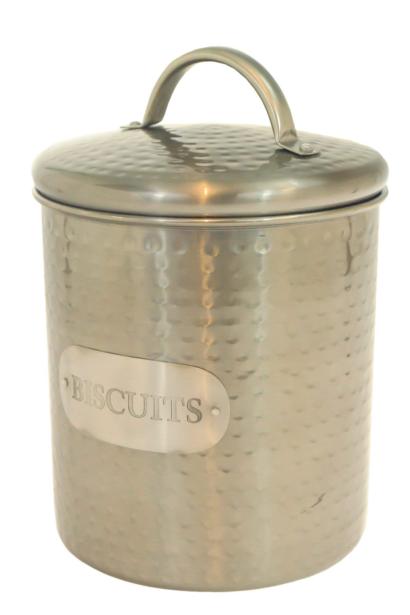 Sila Grey Hammered Stainless Steel Airtight Biscuit Cookie Storage Tin Box Canister