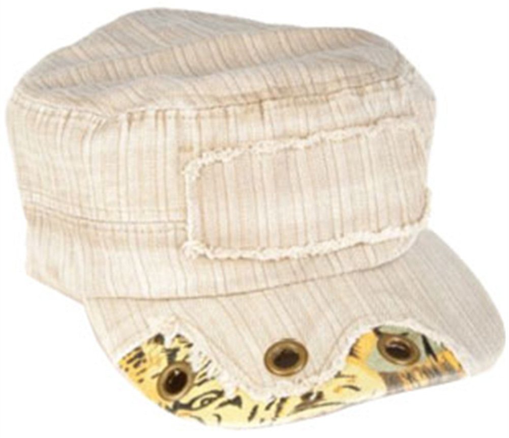 Rhode Island Novelty Beige Brown Cadet Cap with Brass Rivets And Camo Trim