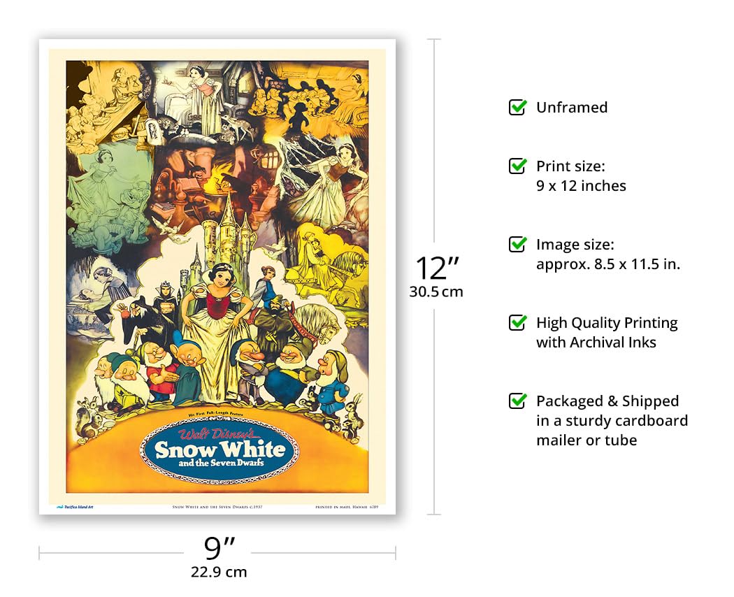Amazon.co.jp: 白雪姫と七人の小人 - ビンテージ映画ポスター 1937年頃