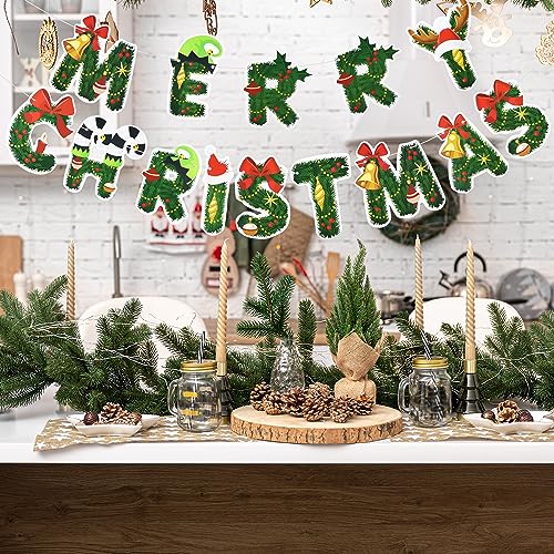 Merry Christmas Bunting Banner, Christmas Letter Garland Banner Xmas Signs Hanging Banner Decoration for Xmas Party Decoration Home Indoor Wall Fireplace Outdoor Party Supplies Y7LSSDLQ - Image 4