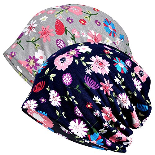 WELROG Sombrero de quimio Sombrero de Mujer Beanie Pañuelo de Cabeza Super Suave Slouchy Turbante Sombreros Envolturas para la Cabeza (Azul Oscuro/Gris # 3) Cover