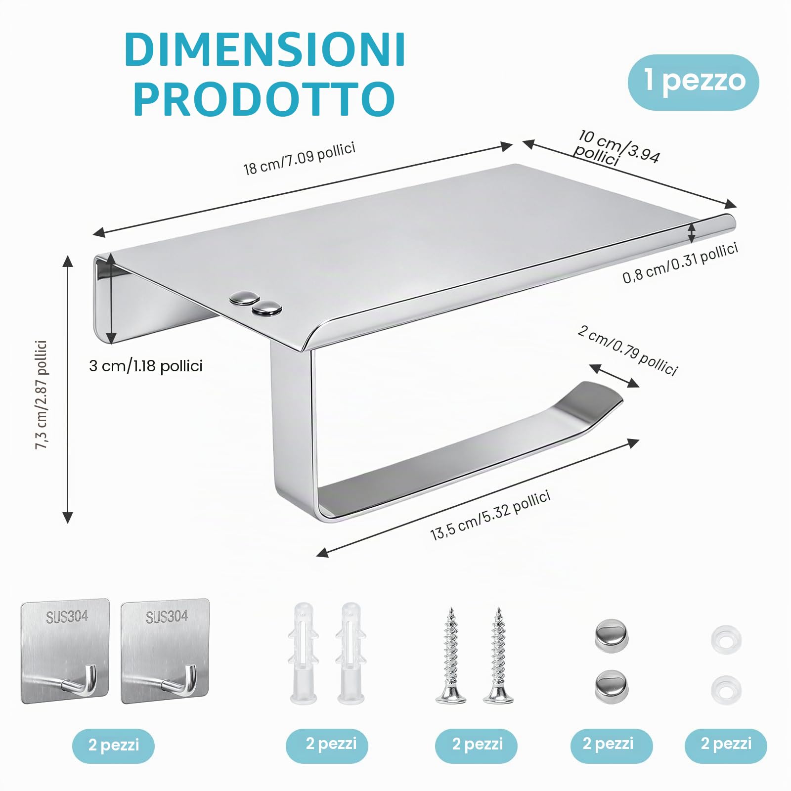 FALSKT Porta Carta Igienica con Porta Cellulare con 2PCS Ganci Adesivi Inox Installazione con Viti Porta Rotolo Carta Igienica da Parete Portarotolo Carta Igienica Argento per Carta WC Cromato