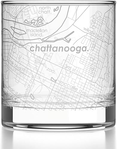 Miniatura 143 de Well Told Vaso de whisky grabado con mapa de Charleston, Carolina del Sur, vaso de rocas estilo antiguo (11 oz, transparente), vaso de whisky
