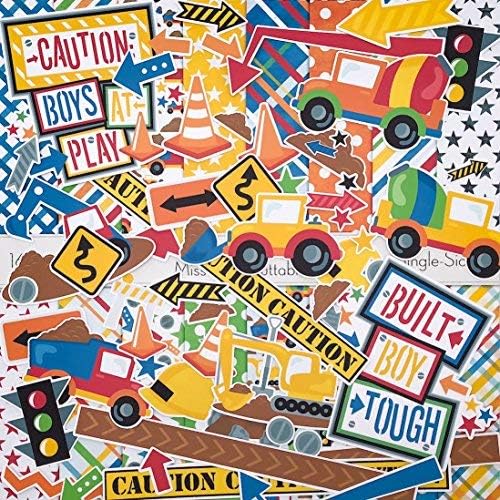Die Cuts & Paper Set - Built Boy Tough - By Miss Kate Cuttables - 16 Single - Sided 12"x12" Premium Specialty Paper Sheets & OVER 60 Coordinating Die Cuts