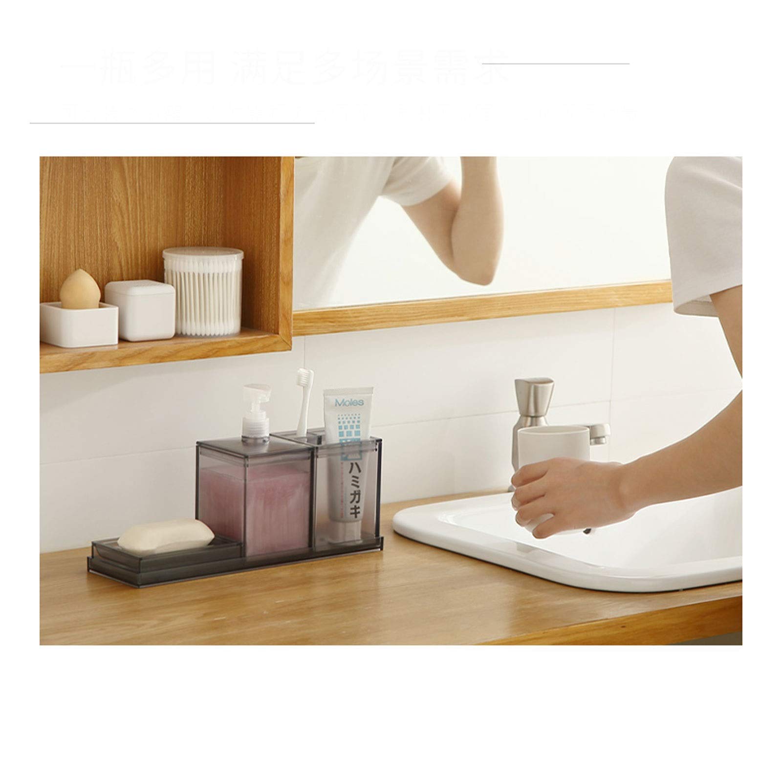 Dozownik prysznicowy 550 ml, duża pojemność, materiał PS, dozownik mydła w płynie do łazienki i kuchni, dozownik blatowy/dozownik do balsamu (kolor: szary)