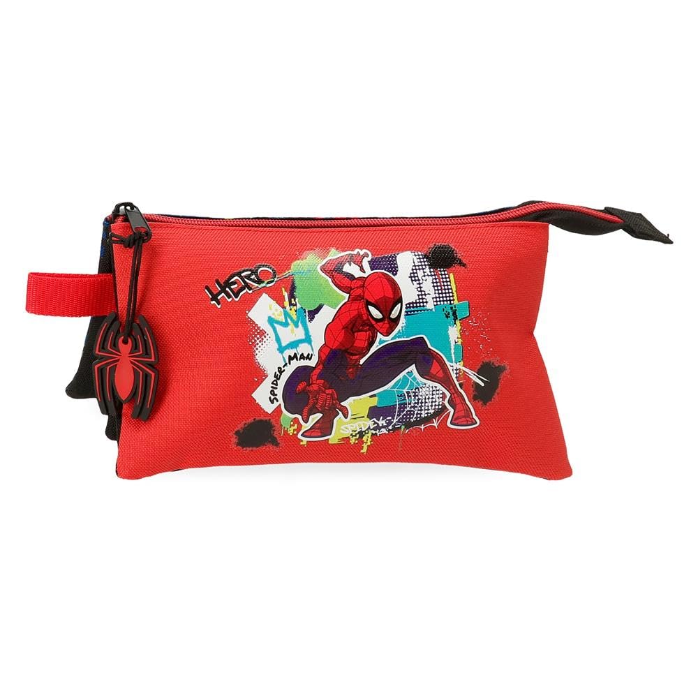 Joumma Marvel Spiderman Urban Pencil Case Three Compartments Red 22x12x5cm Polyester L, red, Three Compartment Pencil case