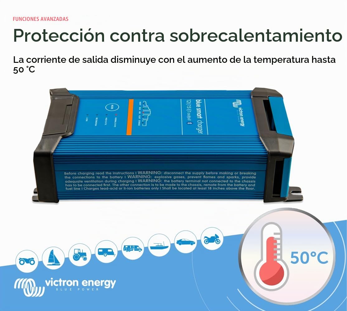 Victron Energy - Cargadore 15A 12V Victron Energy Blue Smart IP22 Bluetooth 12/15 1 Schuko - BPC121542002