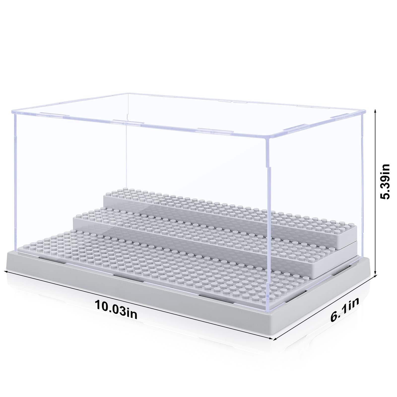 Mlikero 2 Pack Minifiguren Vitrine für Actionfiguren Blöcke, klare staubdichte Display Aufbewahrungsbox mit 3 beweglichen Schritten, Geschenke für Kinder Minifiguren Sammler (Grau)