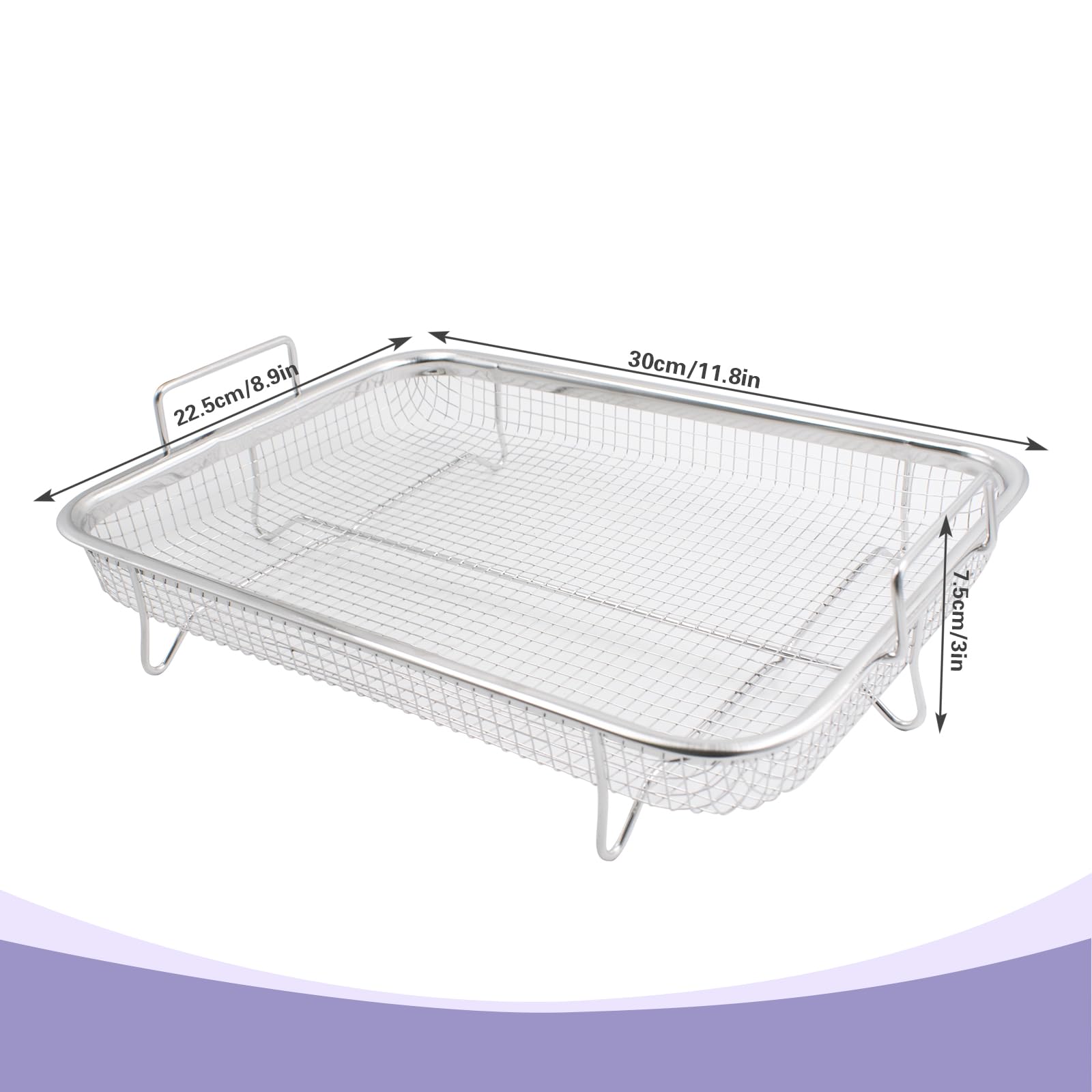 2 cestini per barbecue in acciaio inox, con manici, in metallo, per verdure, pollo, carne e pesce, 30 x 22 x 5,5 cm