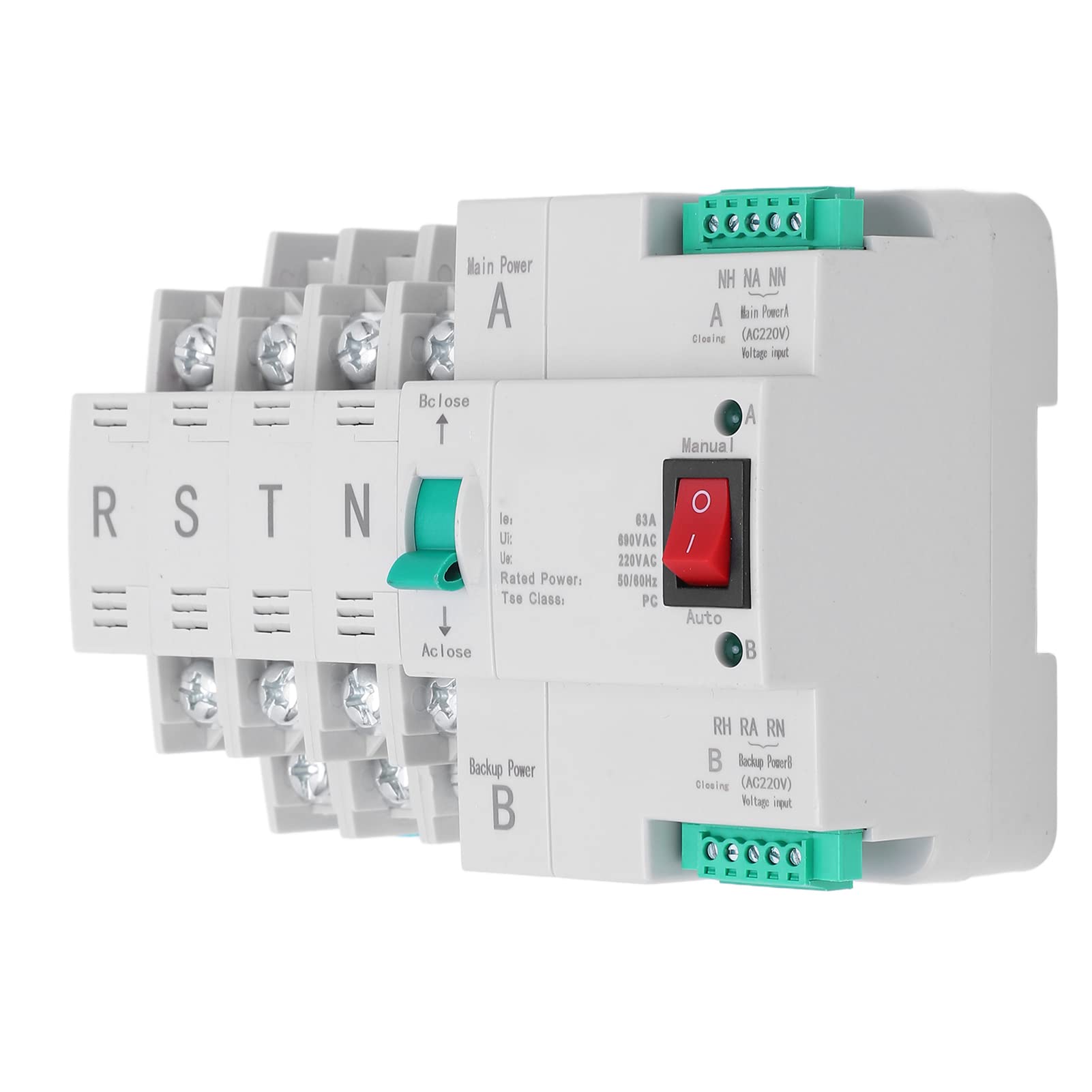 Aramox Interruptor de Transferencia Automática de Doble Potencia, Interruptor de Transferencia Automática 4P AC400V con Bobina de 220VAC, Contactos Plateados de Carcasa de PC, Conmutación Rápida