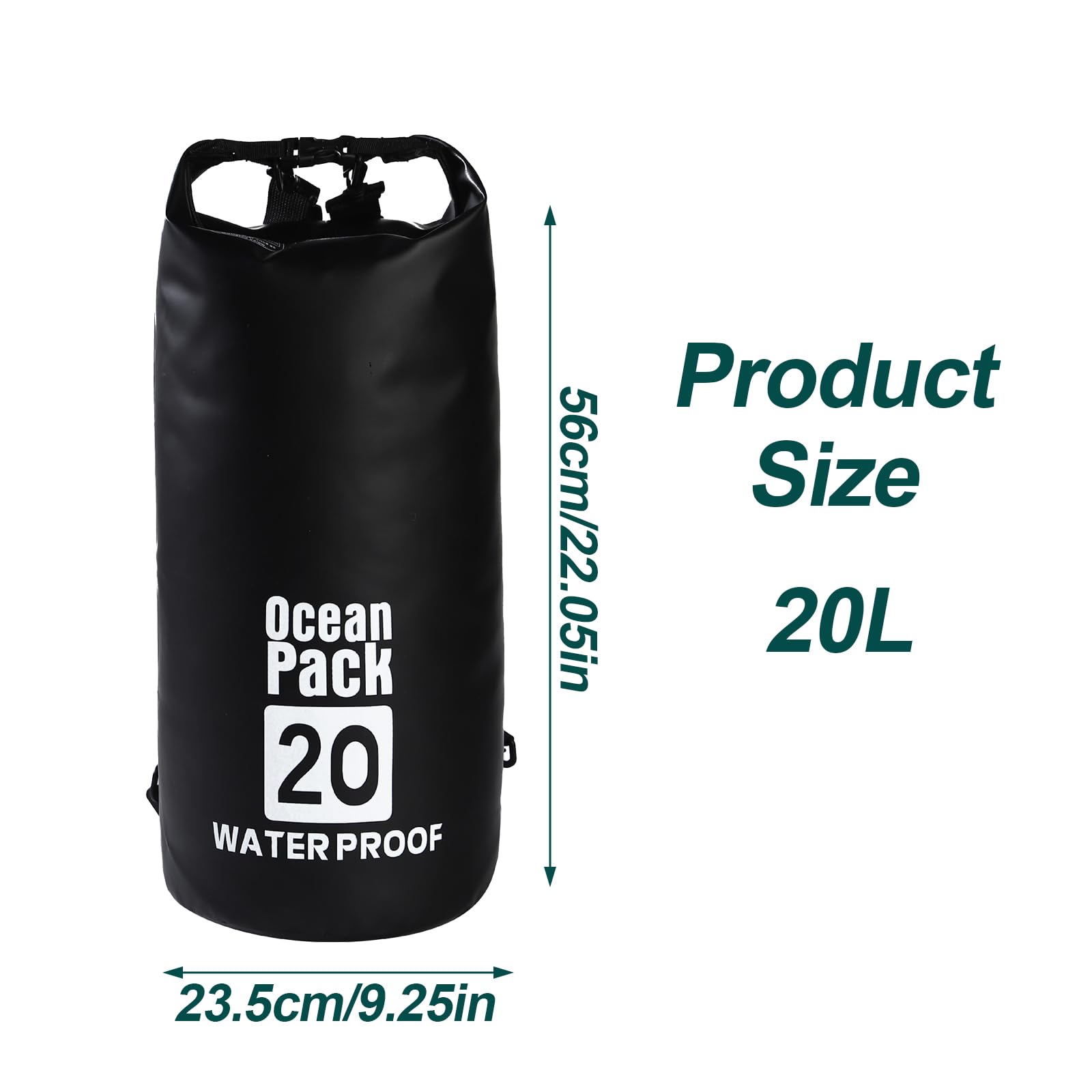 Nivofu Zaino Impermeabile 20 Litri, Borsa Stagna Roll Top con Tracolla Regolabile, Dry Bag per Moto, Mare, Sport Acquatici, Kayak, Campeggio, Nero
