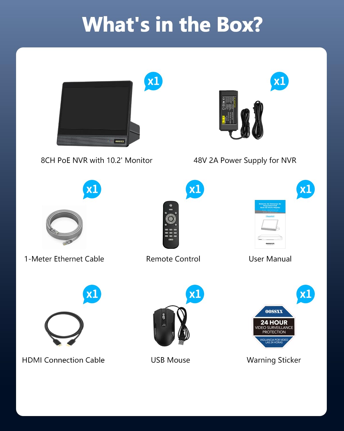 OOSSXX Videoregistratore di rete NVR POE NVR a 8 canali 8.0/4K Megapixel, supporta fino a 8 telecamere IP da 8 MP/4K, disco rigido da massimo 6 TB (HDD non incluso)