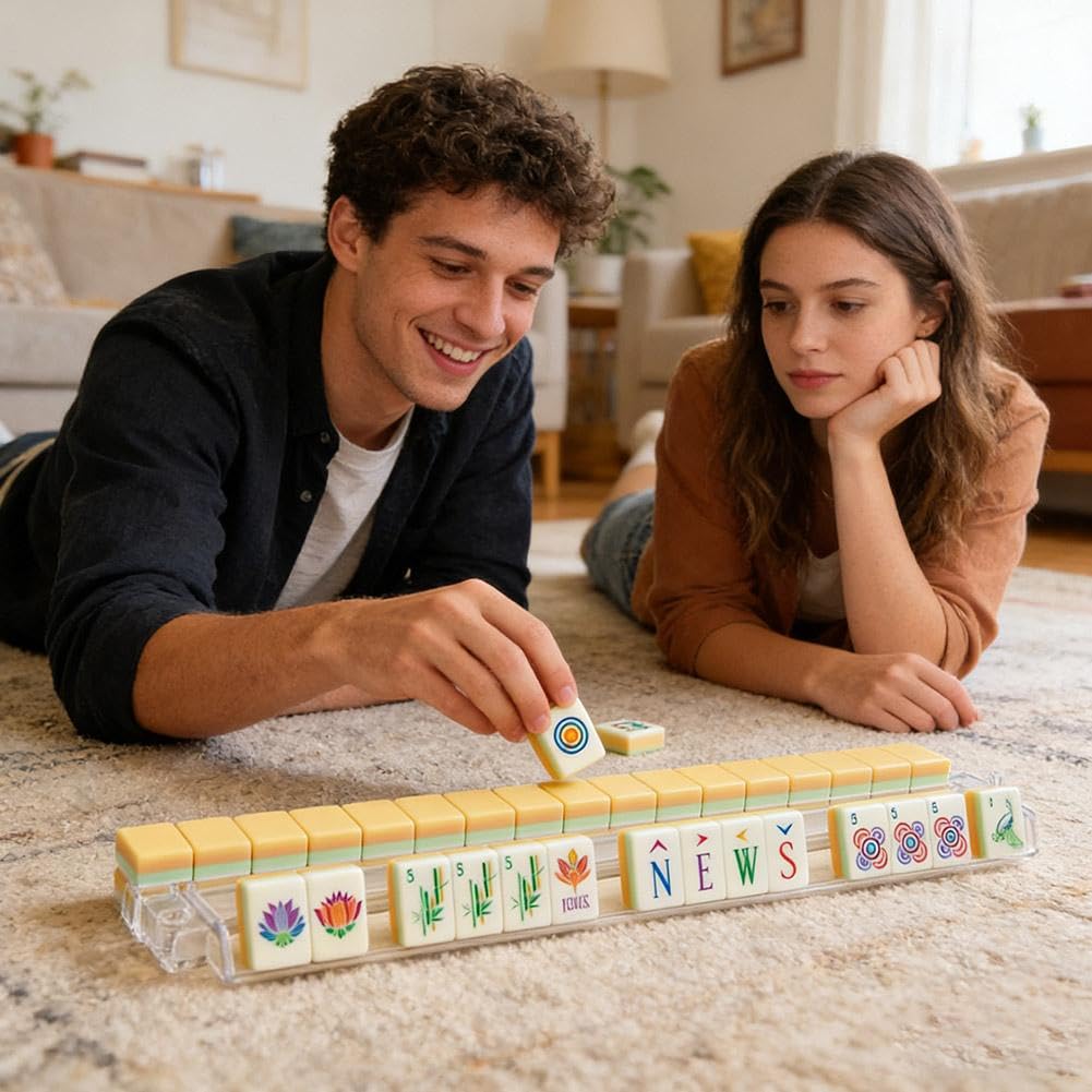 Set di piastrelle Mahjong americano, 160 pezzi in acrilico a 4 strati incisi Mahjong piastrelle 3,2 cm dimensioni standard set completo con accessori, set di gioco Mahjong per principianti gioco in