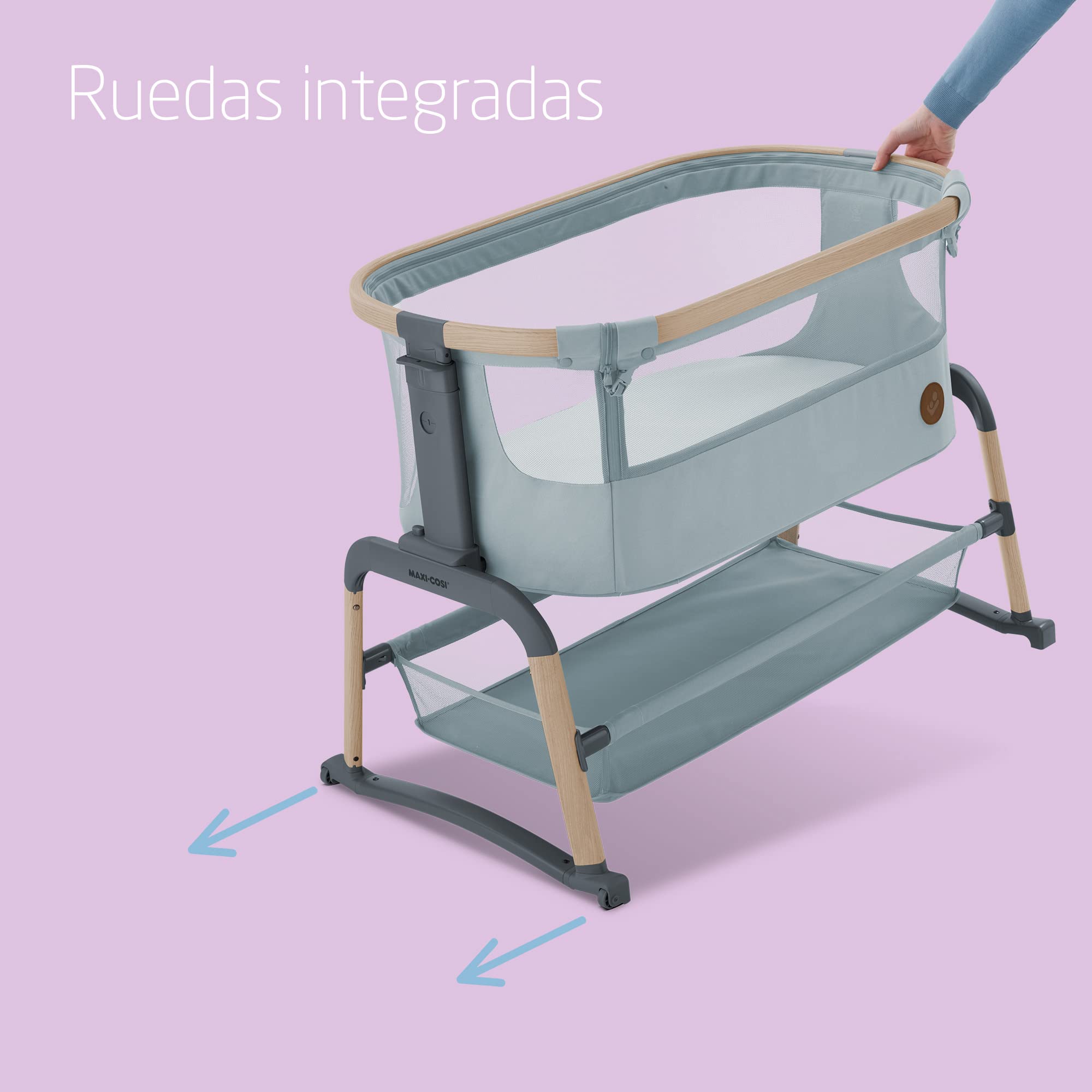 Maxi-Cosi Iora Air Cuna Colecho Bebe, Malla Integral, 0 - 6 meses (9 kg), Modo Mecedora, 4 Posiciones de Inclinación y 5 de Altura, Fácil Deslizamiento, Fácil Transporte, 2 Ruedas, Beyond Grey