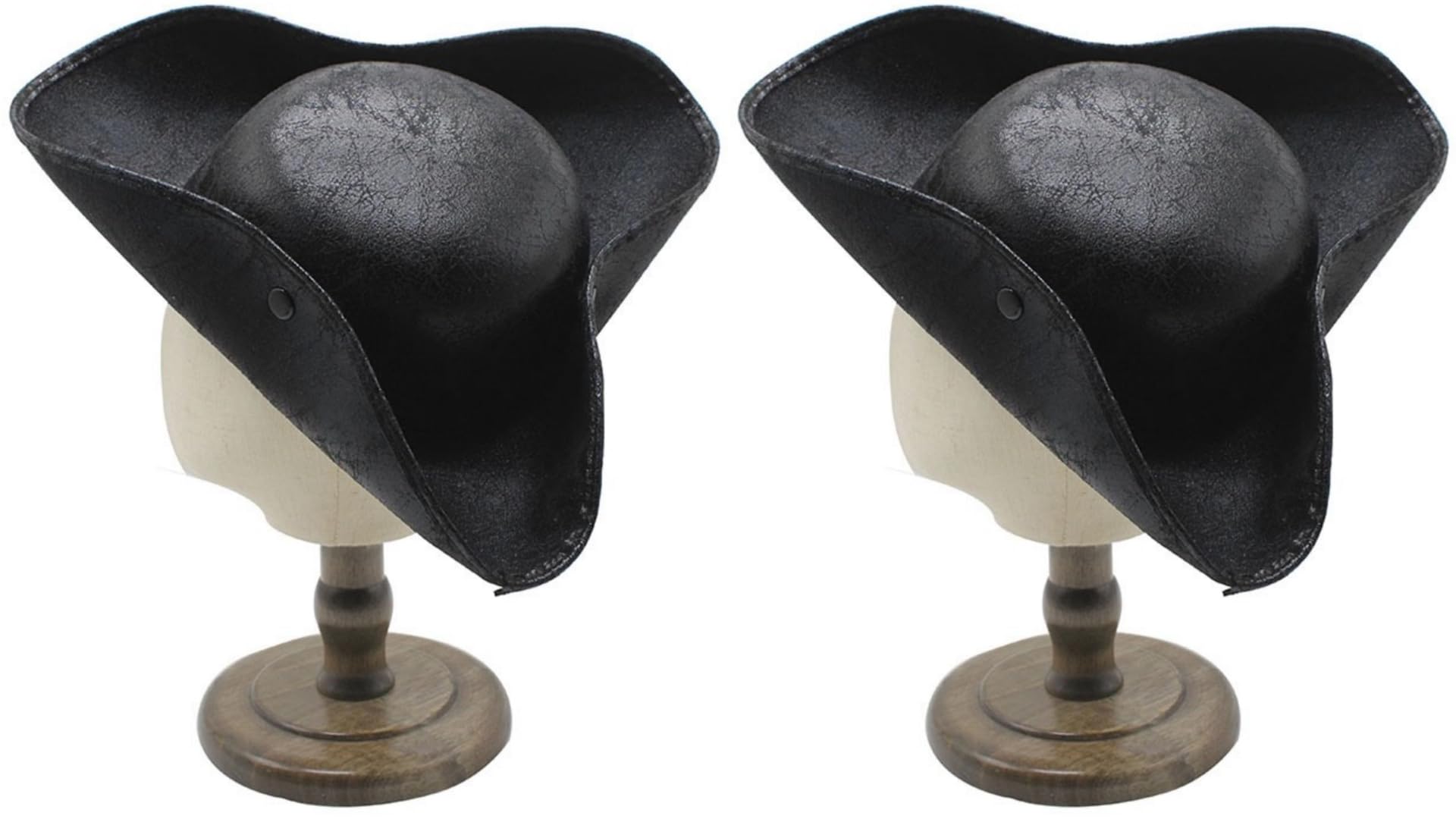 Cazqgoy 2pcs Pirate Captain Hat,Faux Leather Pirate Hat,Pirate Costume Tricorn Hat,Tricorn Hat for Pirate Theme Party Cosplay Carnival,Black