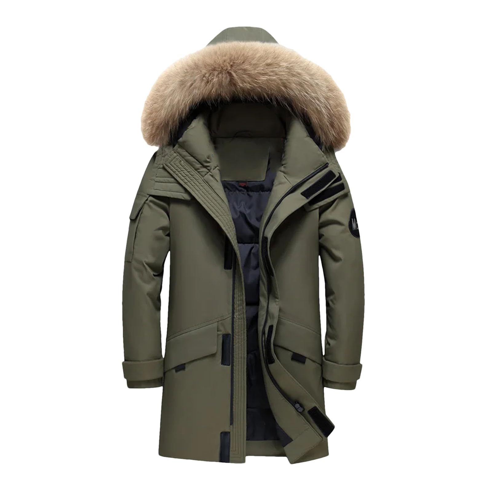 Dcvmvmn Mens Hooded Collar Down Jacket Winter Warm Puffer Parka Coat Men Casual Long Duck Overcoat