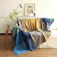 ele ELEOPTION Chenille Jet Blanket Tassels Jacquard Chair Cover Decorative Sofa Bed Soft Chair Folk Tribal Pattern (220x250cm, Red