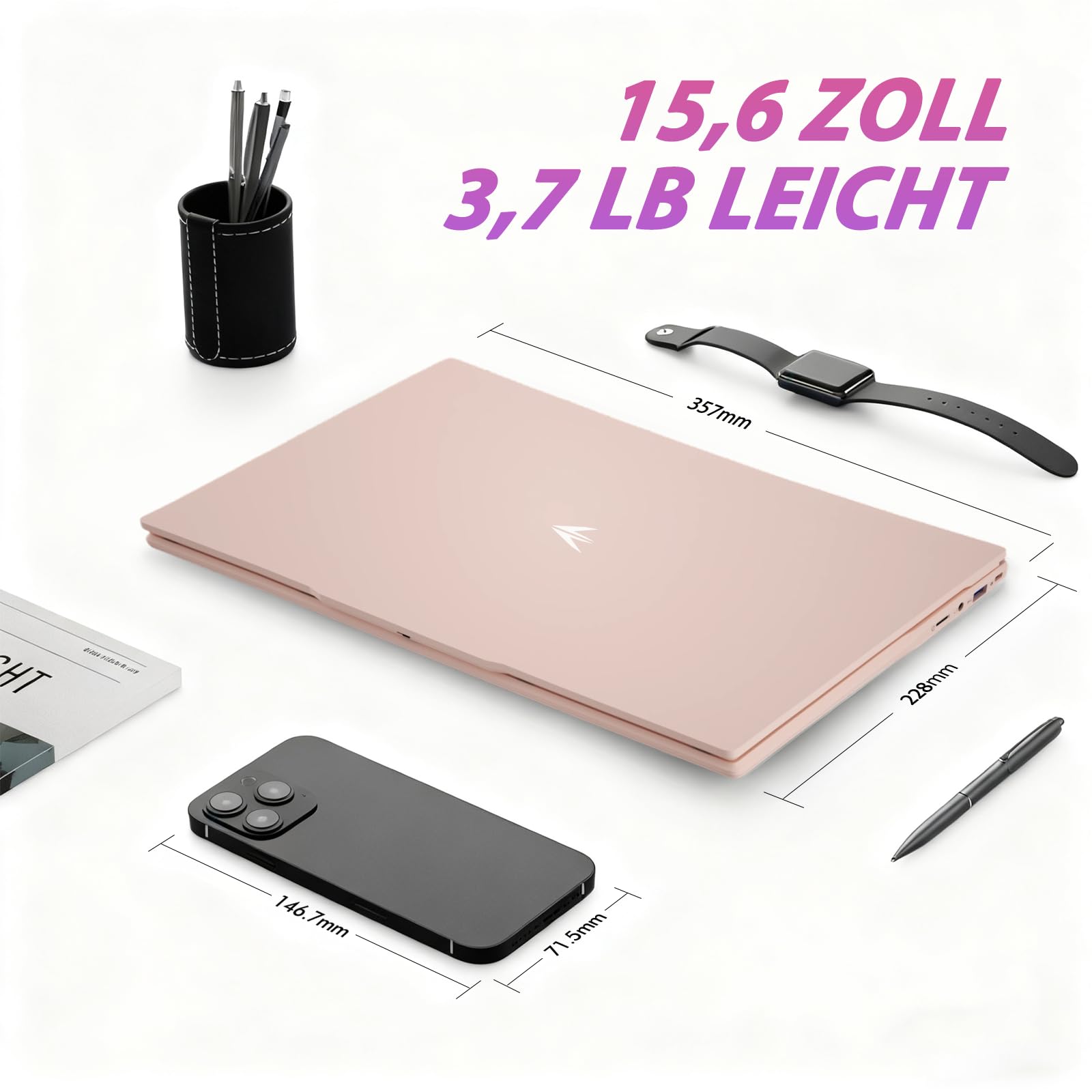 Auusda Laptop 15,6 Zoll FHD IPS Display, 16 GB RAM, 512 GB SSD, Prozessor N5100 (2,8 GHz), Fingerabdrucksensor, Beleuchtete Tastatur, Dualband-WiFi, Bluetooth 4.2 für Business, Studium, Home Office