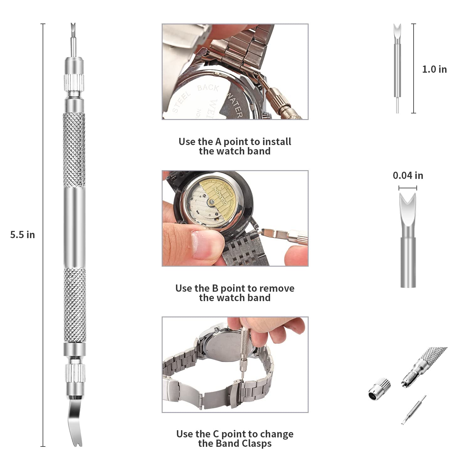 OTOOLWORLD Kit D'outils De Réparation Pour Bracelet De Montre En Métal Avec 4 Broches Supplémentaires