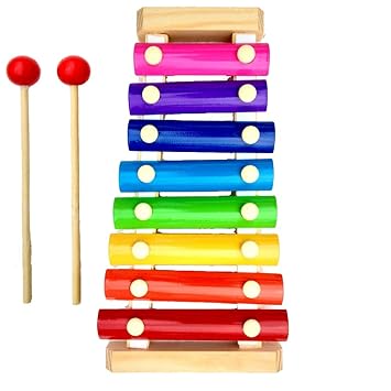 Webby Colorful 8 Different Tones Hand Knock Xylophone with 2 Wooden Mallets, Wooden Xylophone for Kids 1, 2+ Year Old Kids - image, photos