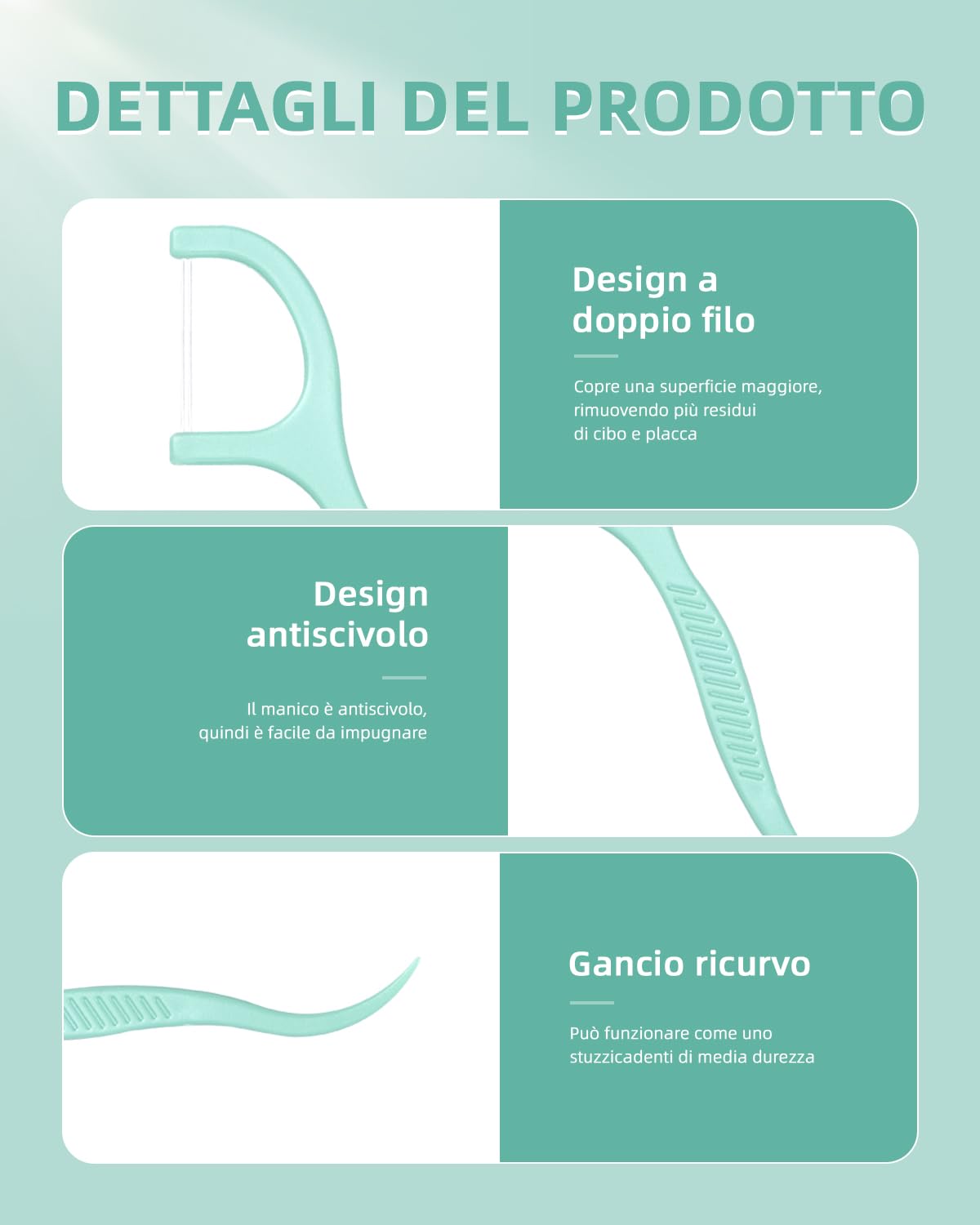 300 Filo Interdentale a Doppia Linea alla Menta per la Cura dei Denti - Archetti filo interdentale per Rimuovere la Placca e i Residui di Cibo