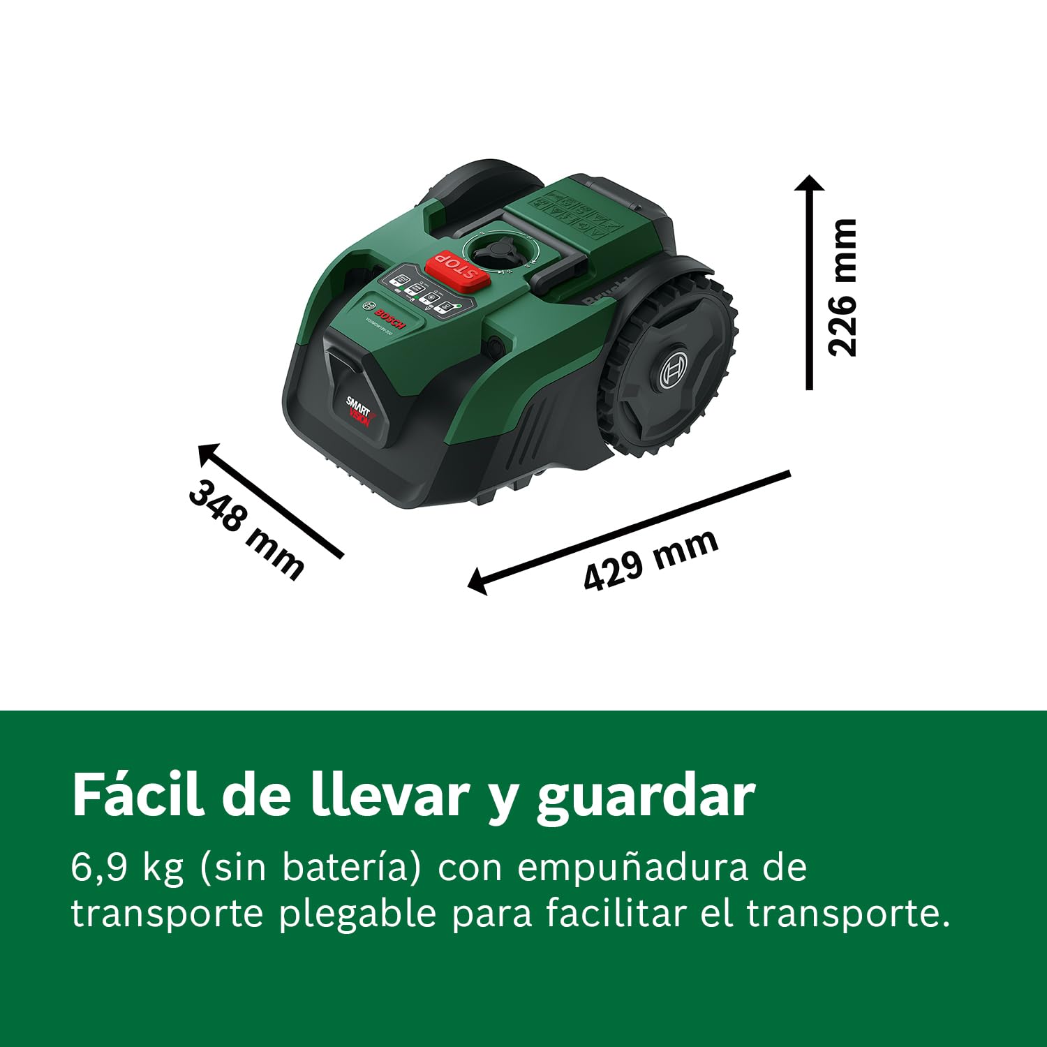 Robot cortacésped a batería VISIMOW18V-200 de Bosch (para superficies de césped de hasta 200 m², anchura de corte: 18 cm, altura de corte: 20-60 mm, sin batería)