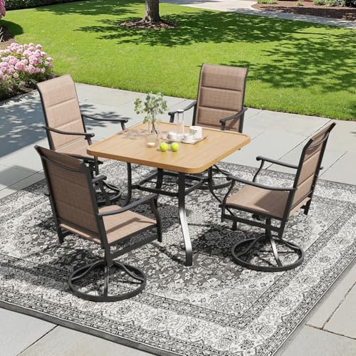Image of Soohow Patio Dining Set for 4, 5-Piece Outdoor Dining Set 4 x Swivel Patio Chairs and 35 inchx35 inch Outdoor Dining Table with 1.57 inch Umbrella Hole, Wood-Like, for Poolside, Backyard