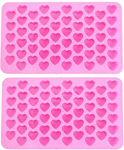 Paquete de 2 mini moldes de silicona para corazón, 55 agujeros antiadherentes para cubitos de hielo, moldes de corazón de gomita, mini molde en