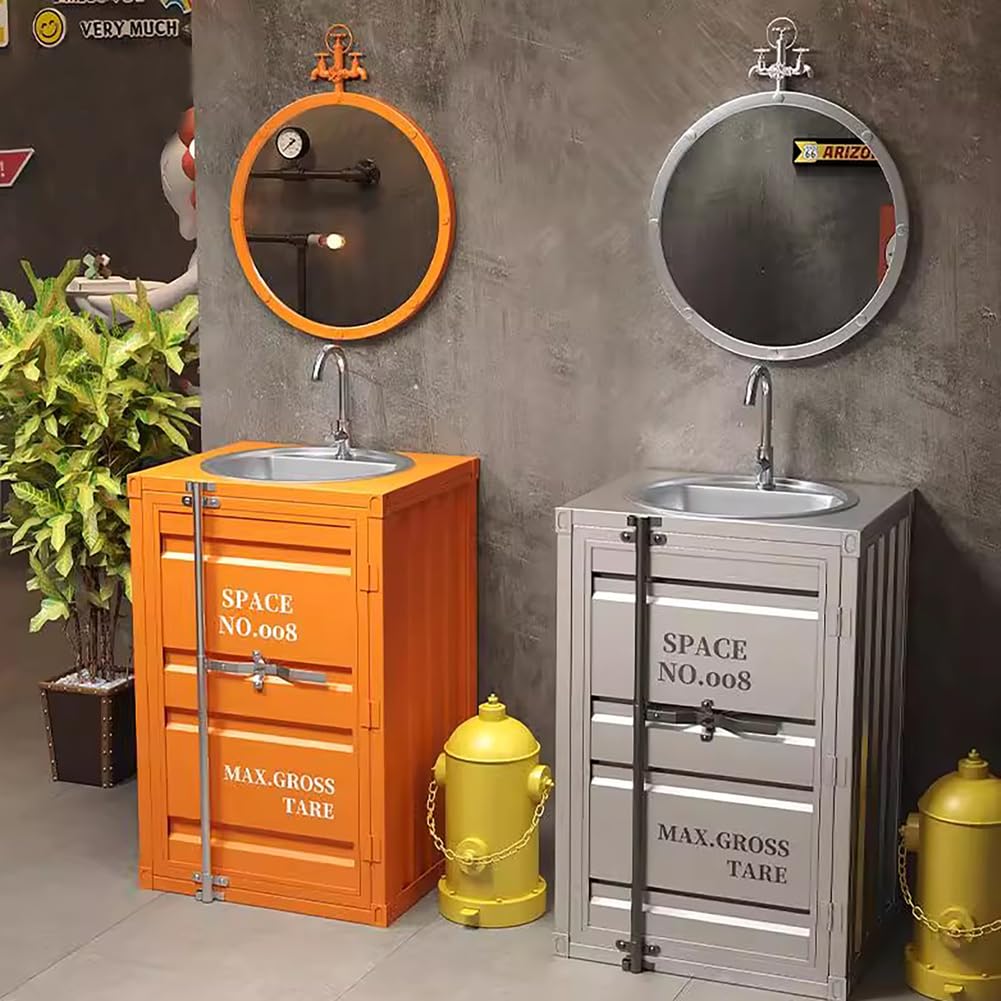 ZTGL Lavandino A Colonna Retro in Ferro Battuto, Lavabo da Appoggio con Lavabo in Acciaio Inox, Integrato Lavello Bagno Combinazione con Rubinetto E Tubo di Scarico,Nero,Without Mirror
