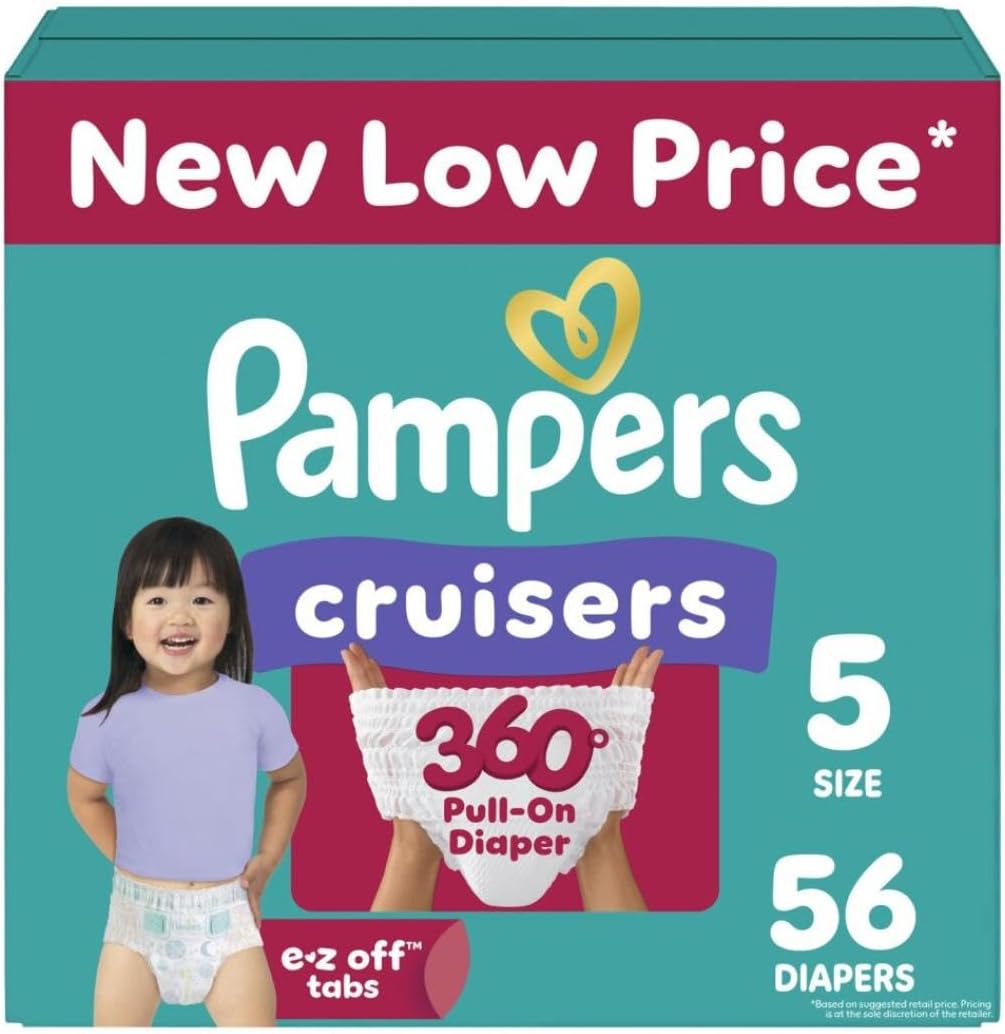 Pampers Diapers - Cruisers 360 - Size 5, 56 Count, Babyproof up to 100% Leakproof Pull-On Diaper Size 5 56