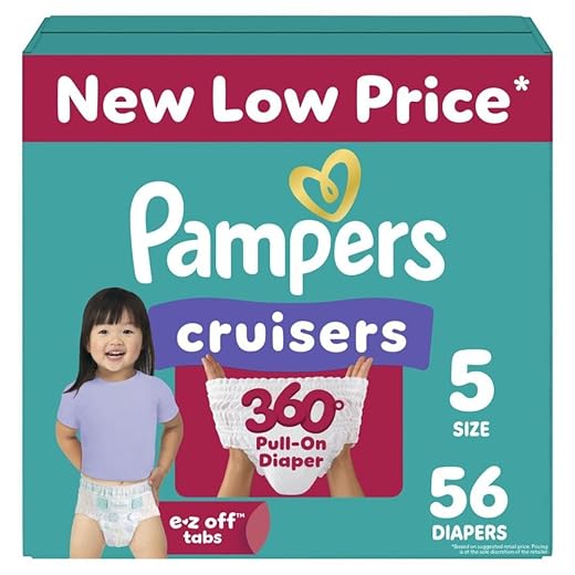 Pampers Diapers - Cruisers 360 - Size 5, 56 Count, Babyproof up to 100% Leakproof Pull-On Diaper