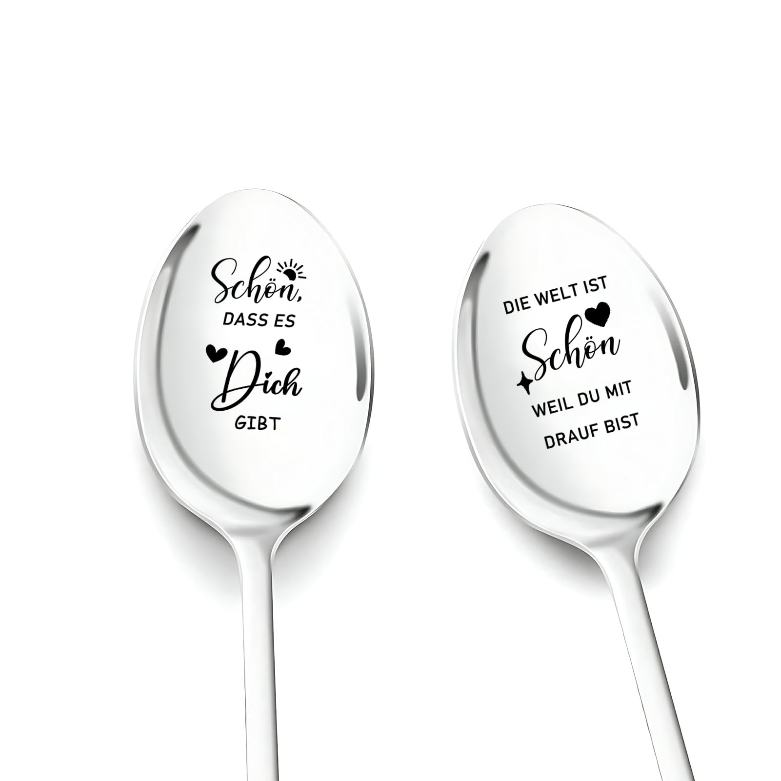 Schön dass es Dich Gibt Geschenke, Lustige Ostern Geschenk, 2 Stück Kaffeelöffel mit Gravur, Geburtstagsgeschenk Ostergeschenke für Erwachsene Kind Freundin Mama Oma, Personalisierte Gastgeschenke
