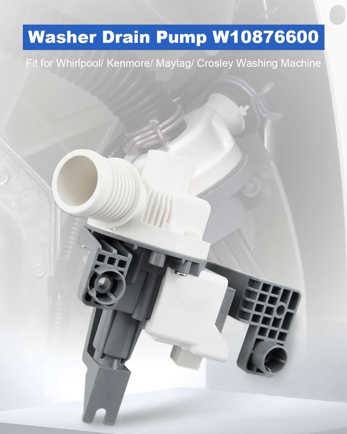 BlueStars W10876600 Washer Drain Pump – Compatible With Whirlpool, Maytag, Kenmore, Crosley Top-Load Washers – Replaces W10727777, B25-3A04, AP6004933 – DIY Easy Install