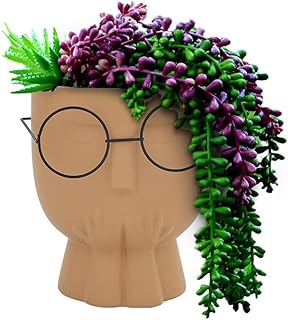 Face Planters Pots, Unglazed Terra Cotta Pots Head Planter, Flower Plant Pots Succulent Cute Planters with Drainage Hole/Tray for Indoor Plants Home Desk Decoration (5.5 inch-Terracotta) …