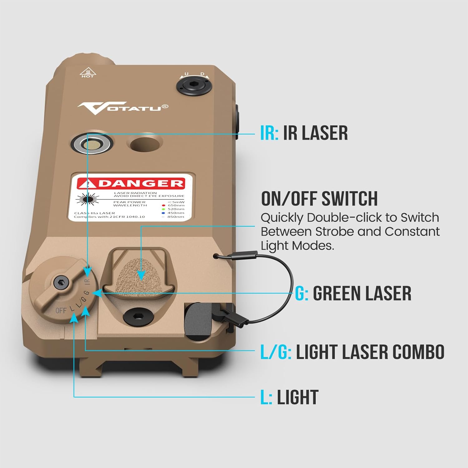 VOTATU V840 Green Laser/Light/IR Combo, 1500 Lumens Tactical Flashlight Laser for Rifle and Carbine Compatible with M-LOK Picatinny Rail, Pressure Switch and USB Magnetic Rechargeable
