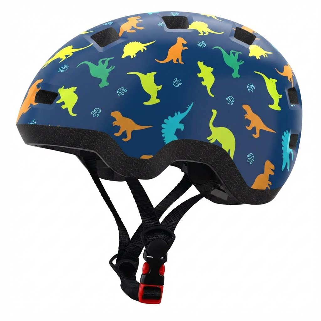 Toddler Bike Helmet Age 1-3/2-4/3-5 Years Old for Boys and Girls - Adjustable Dial Fit - with 12 Vents & Dual Liner (0.16"+0.28") (Dinosaur2 S 48-54cm)