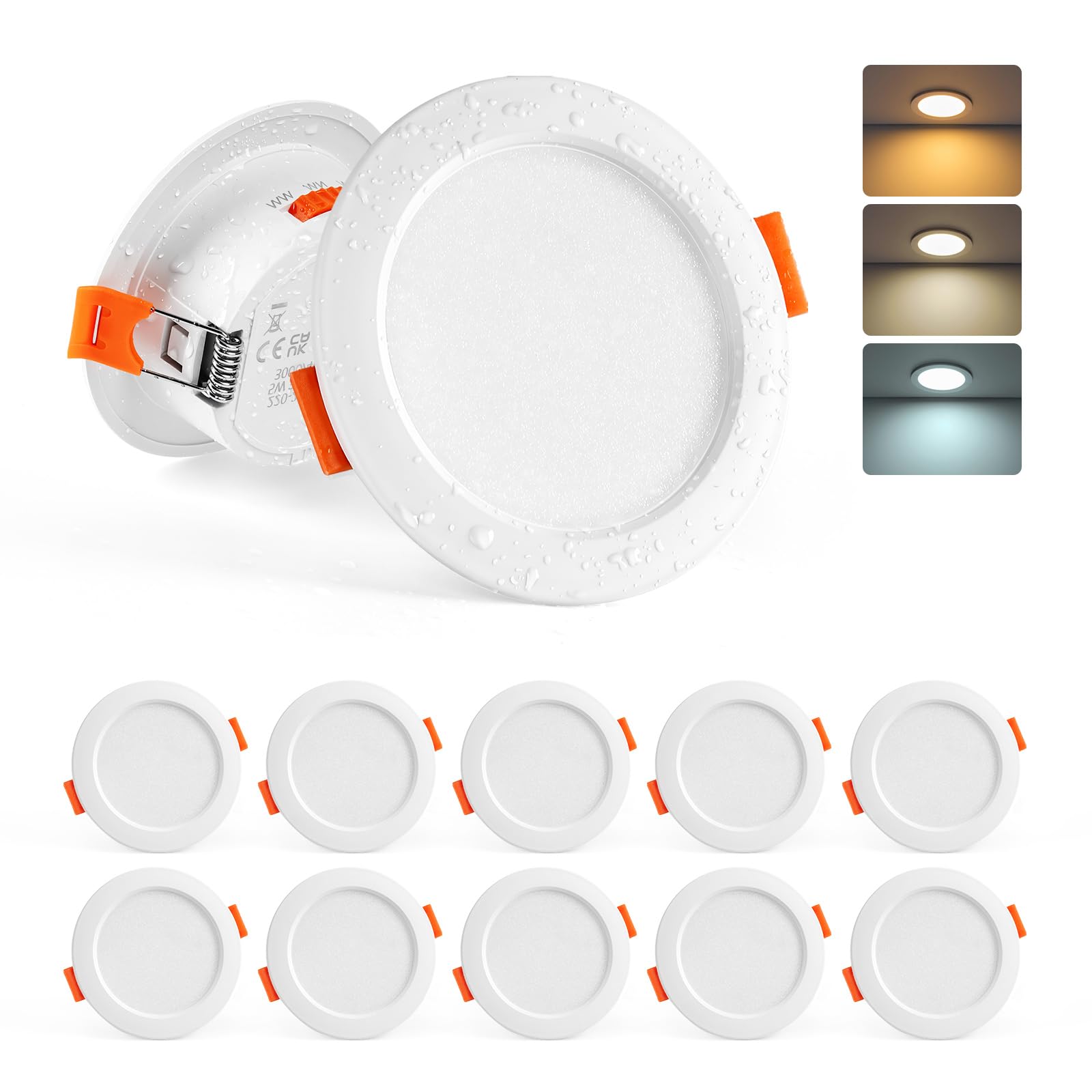 Sanyoung Reflektor LED do zabudowy łazienkowej, 5 W bardzo płaski reflektor LED, ciepła biel, neutralna biel, zimna biel, 68 mm, reflektory sufitowe do kuchni, salonu, zestaw 10 sztuk