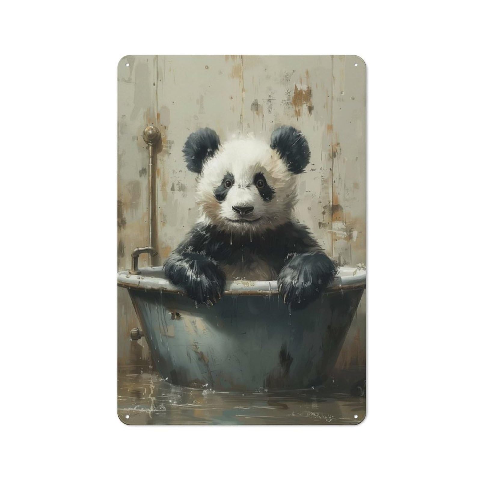 Junmoney Panda In A Bathtub 30X20cm Retro Tin Sign With For Living Room Or Hallway, A Decorative Metal Sign For Living Rooms And Hallways