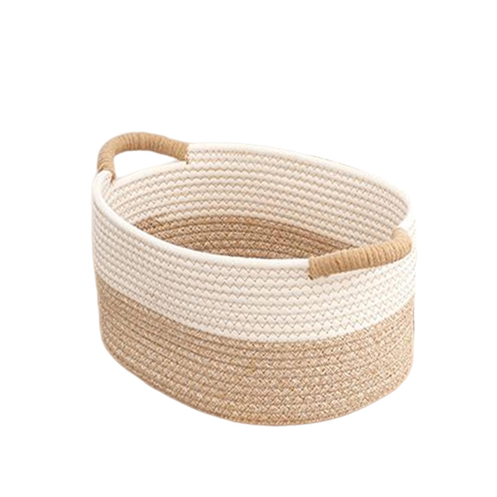 PUXZYAX Contemporary Woven Rope Storage Basket For Organizing Household Sundries And Kids Toys Strong Durable Convenient Cat Dog Toy Woven Rope Storage Bin Small Basket, Khaki White, 22x16x11cm
