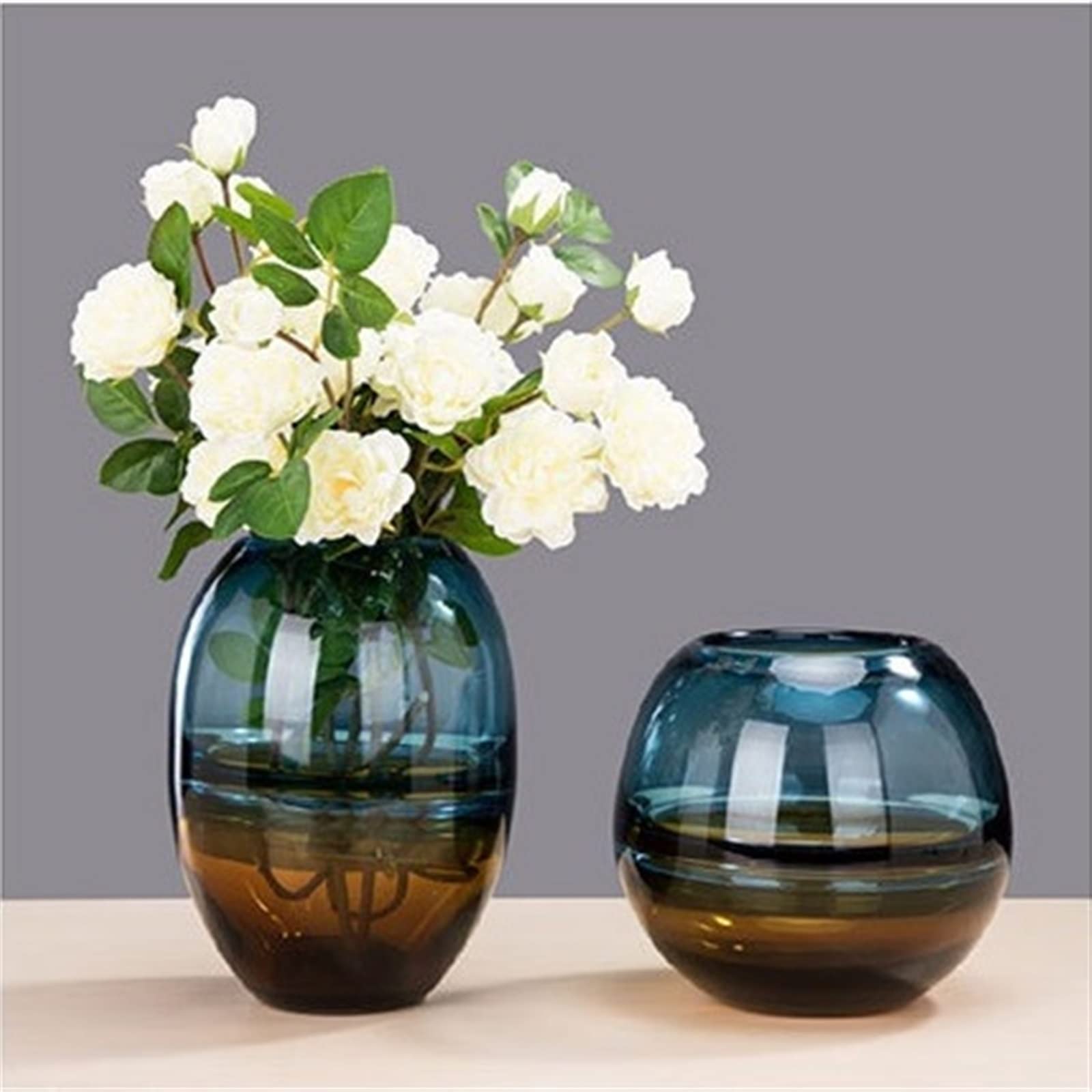 Jarrón Diseñador Creativo Jarrón de Vidrio nórdico Luz Decoración Lujo Arreglo Flores secas Estilo Europeo Sala Estar Moderno Simple Azul Ámbar Jarrón para Mesa(Grande)