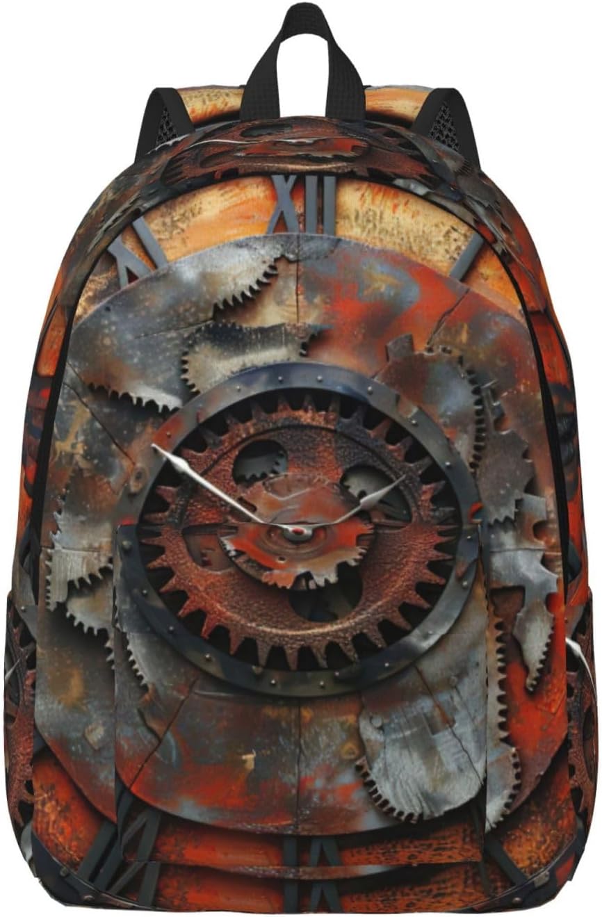 Clock Gear Canvas Backpack For Men Women,Casual Rucksack Backpack, Laptop College Hiking Travel Bag