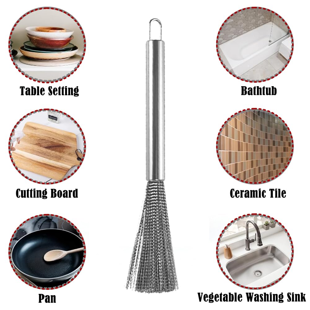 Stainless Steel Pot Brush,Pot Brush,Kitchen Pot Brush, Bowl Brush,Cooking Broom,Metal Scrubbers for Cleaning Dishes,Dish Brush,Stainless Steel cookware scrubbing Brush. (4)