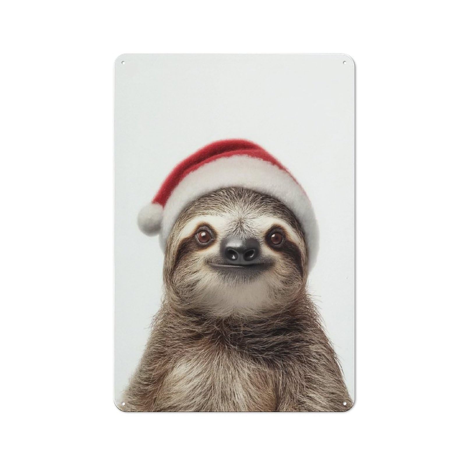 Junmoney Christmas Sloth With Santa Hat Portrait Tin Wall Plaque 30X20cm With For Man Cave Or Games Room, For Garage, Workshop And Man Cave Decoration