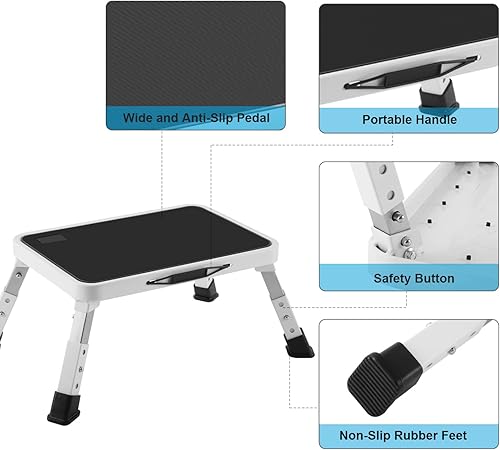 Miniatura 4 de Taburete plegable, taburete de altura ajustable con plataforma antideslizante, escalera para adultos o niños en la cocina, hogar, capacidad de 330