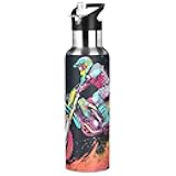 Water Bottle with Straw, Motocross Motorcycle Race Lid Kids Insulated Stainless Steel Water Flask Sports, 20 Oz Hot Cold